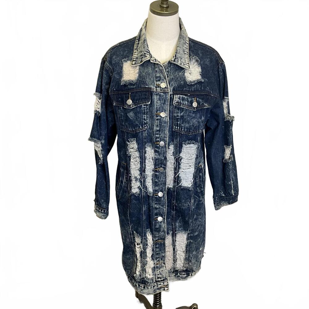 Thrill Jeans Women's Size XL Blue White Patchwork Button Down Shirt Dress